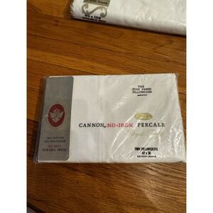 Vintage‎ Cannon No-iron Percale 2 Pillowcases Crisp White NOS 42x36